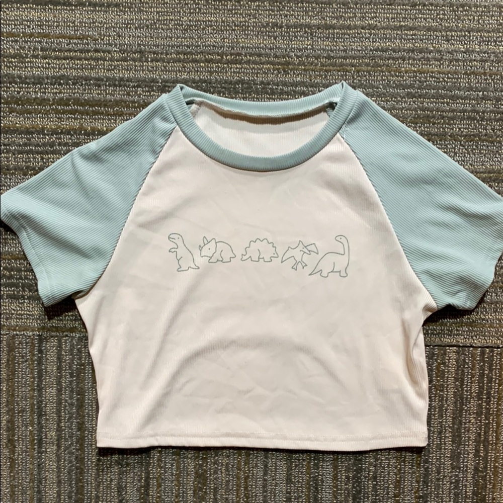 Girls Cropped Raglan Dinosaur Tee
